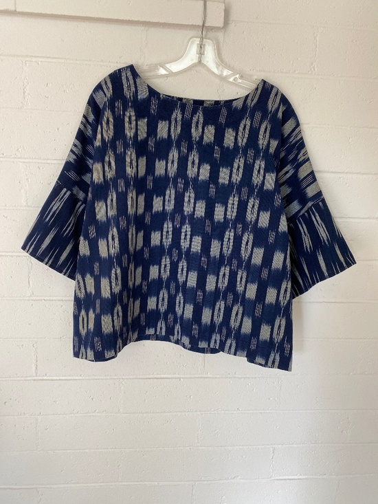 J. Jill Tops - J. Jill Navy and White Patterned Boatneck Blouse